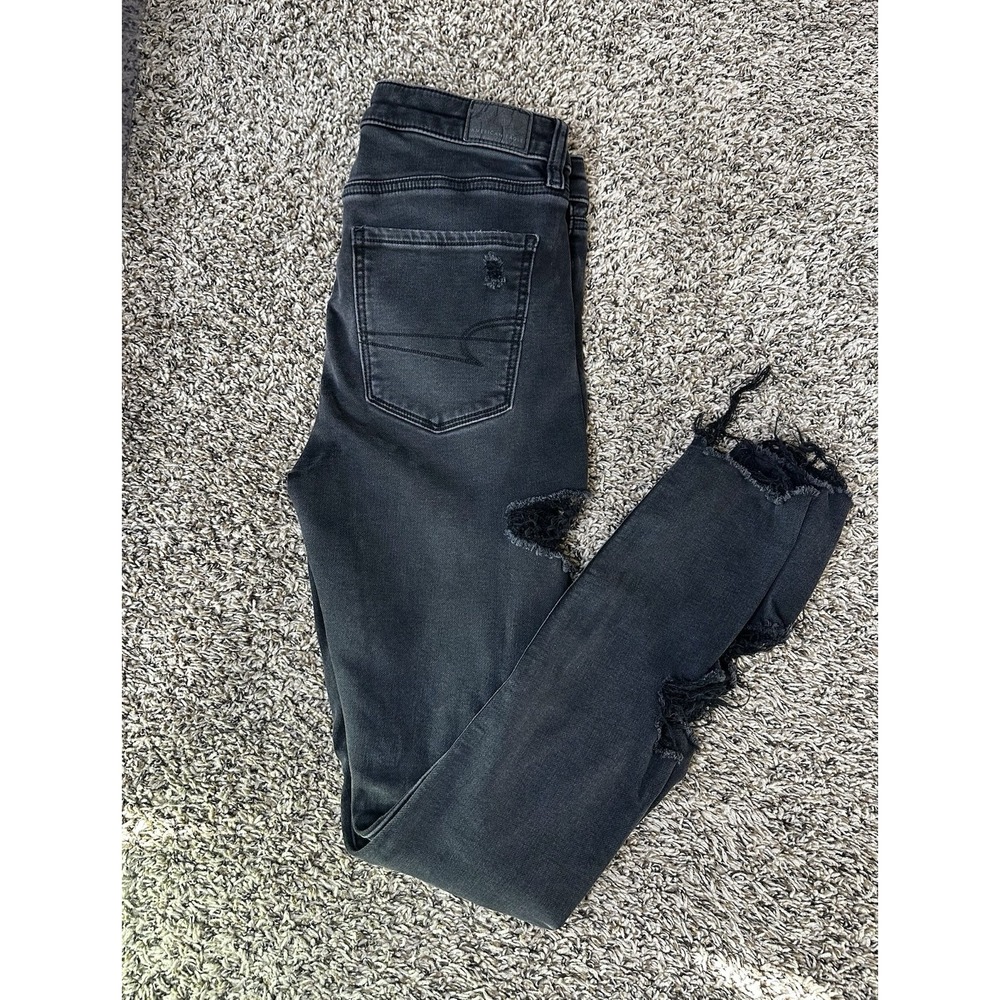 Black American Eagle‎ Distressed Hi-Rise Next Level Stretch Jegging Jeans Size 6